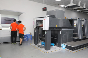 two Packvector worker operating a printing machine