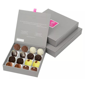 sliver chocolate box with paper tray